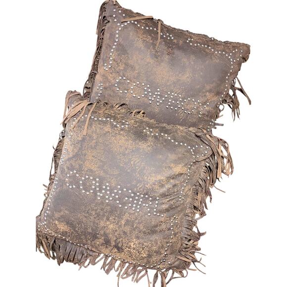 Western Faux Leather Suede Like Studded Pillows 18x18" - Picture 12 of 14